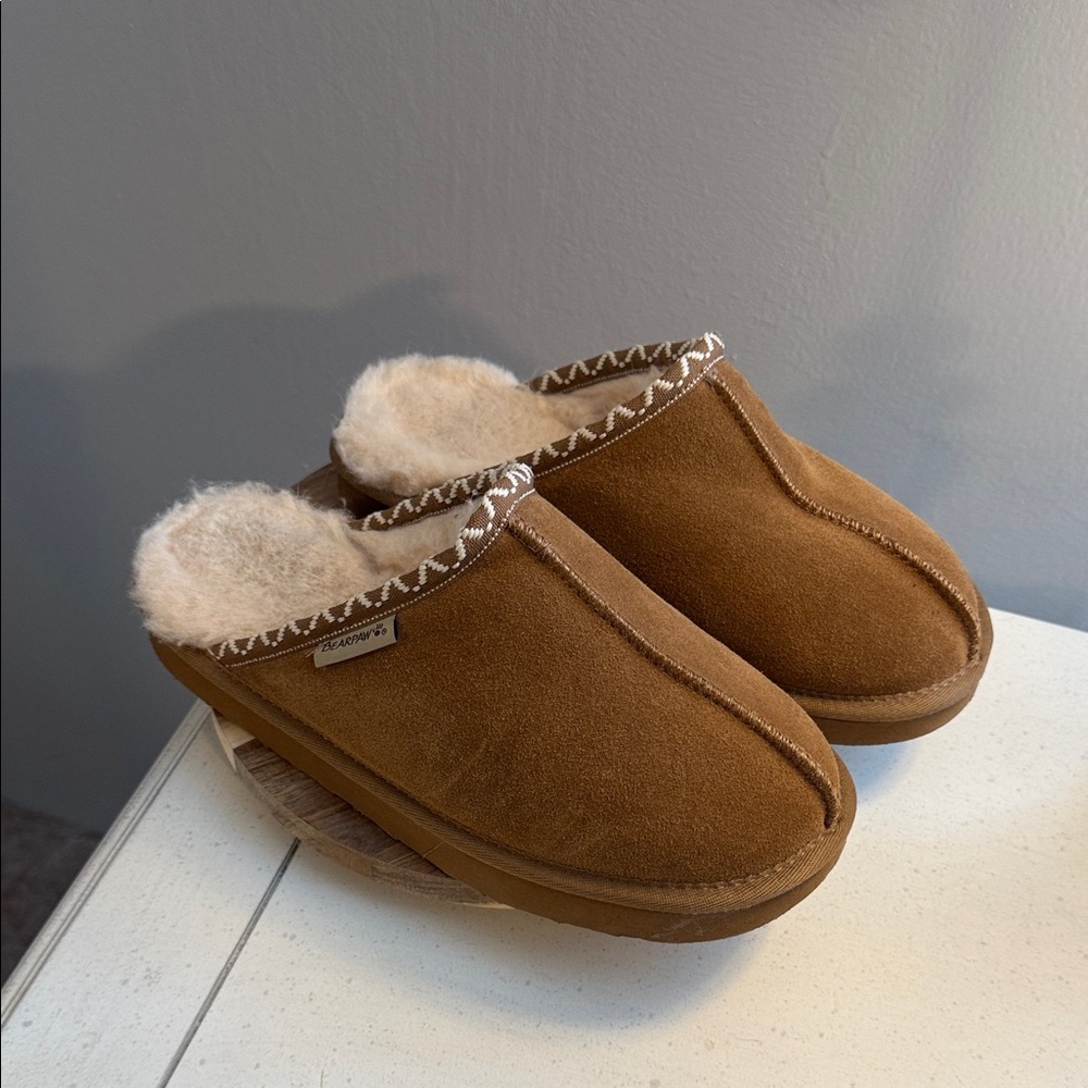 BearPaw Tan Suede Slippers